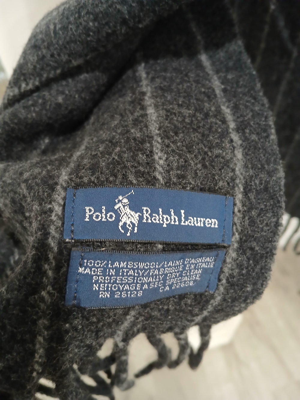 Polo by Ralph Lauren Charcoal Pinstripe Wool Scarf - Picture 3 of 3